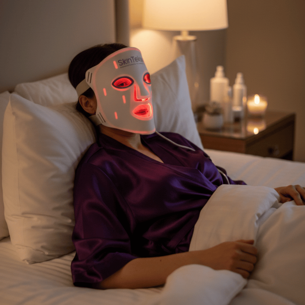 Skintekie led face mask. Best time to use led face mask, morning or night