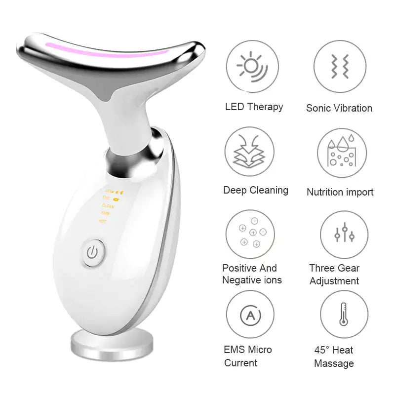 Anti-Aging LED Sculptor Device, featuring LED light therapy, multiple intensity settings, ergonomic design, rechargeable battery, and compact size.